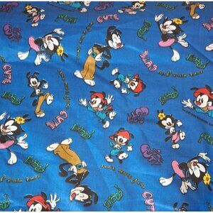 Vtg 1994 Animaniacs Blue Fabric Warner Brothers Cartoon Cotton 44" x 3+ Yards